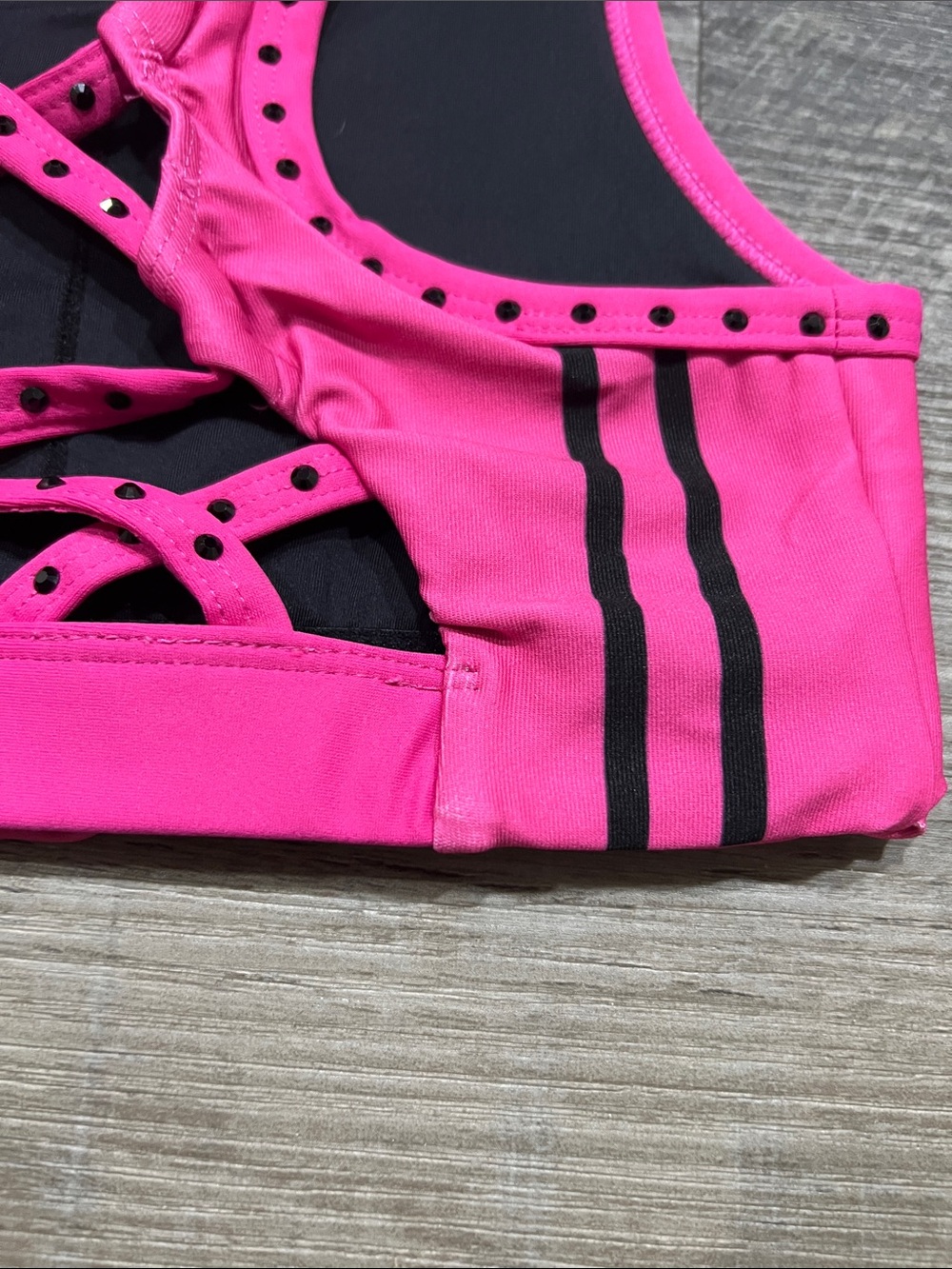 Rebel Against Bullying bra size YS. Pink with black rhinestones. - Picture 4 of 6